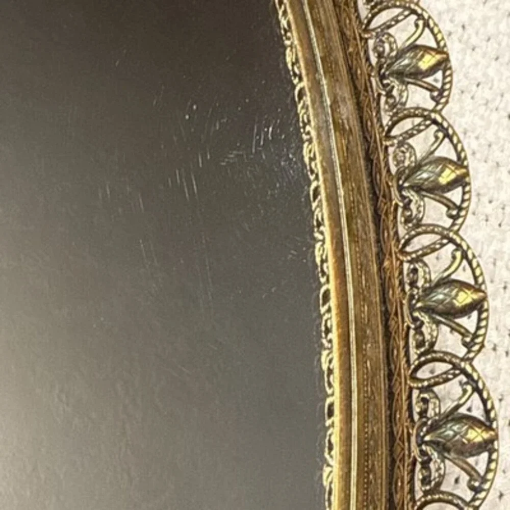 Fancy Vintage 24K Gold Plated Vanity Dresser Set-Hand Mirror-Brush-Combo 19”
